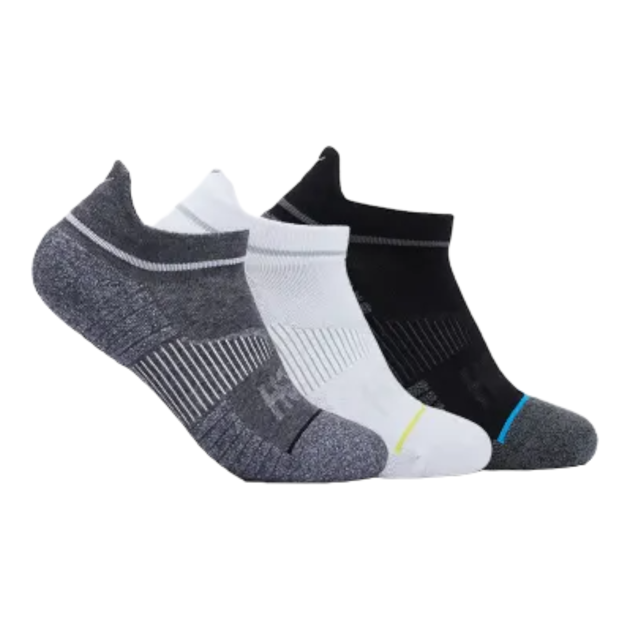 HOKA - All Gender No-Show Run Sock 3-Pack - White/Black/Grey / S