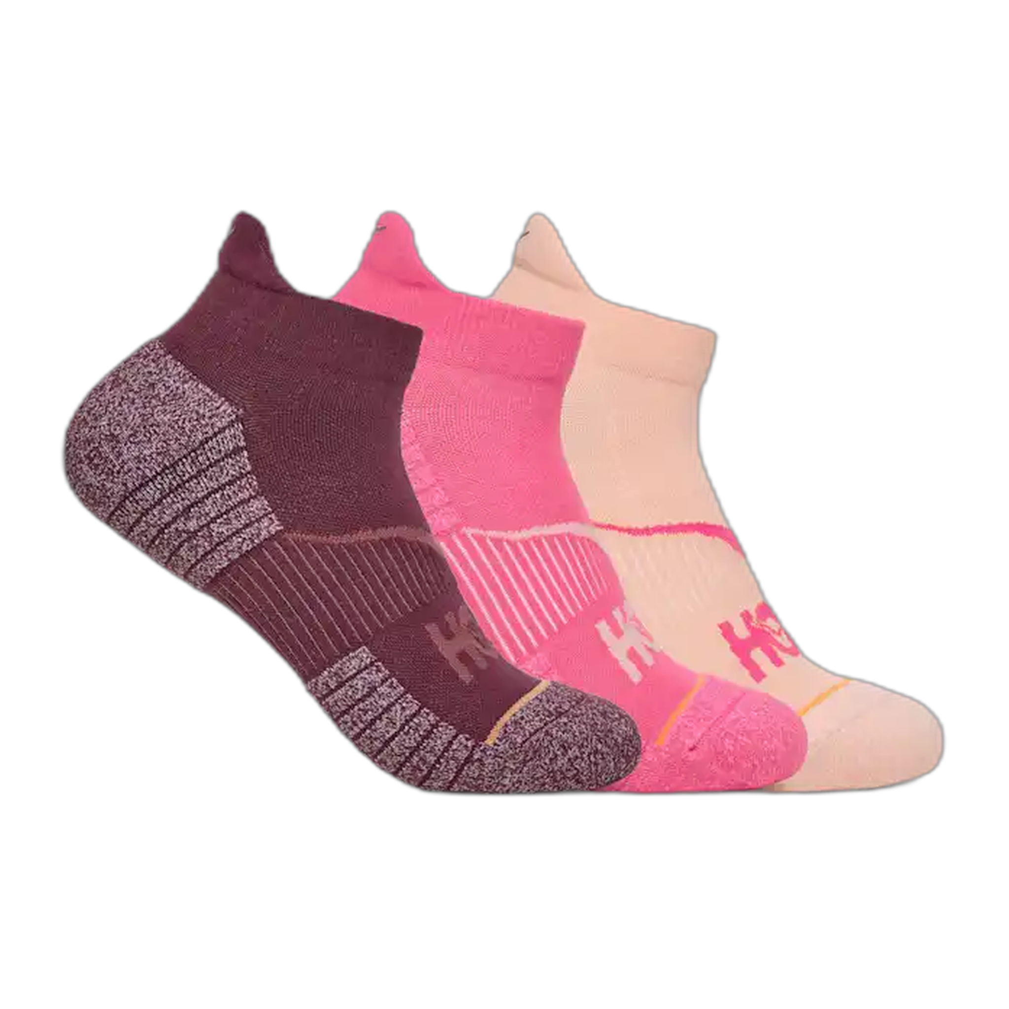 HOKA - No-Show Run Sock 3-Pack - Blk Cherry / Electric Rose / Rose Latte / S