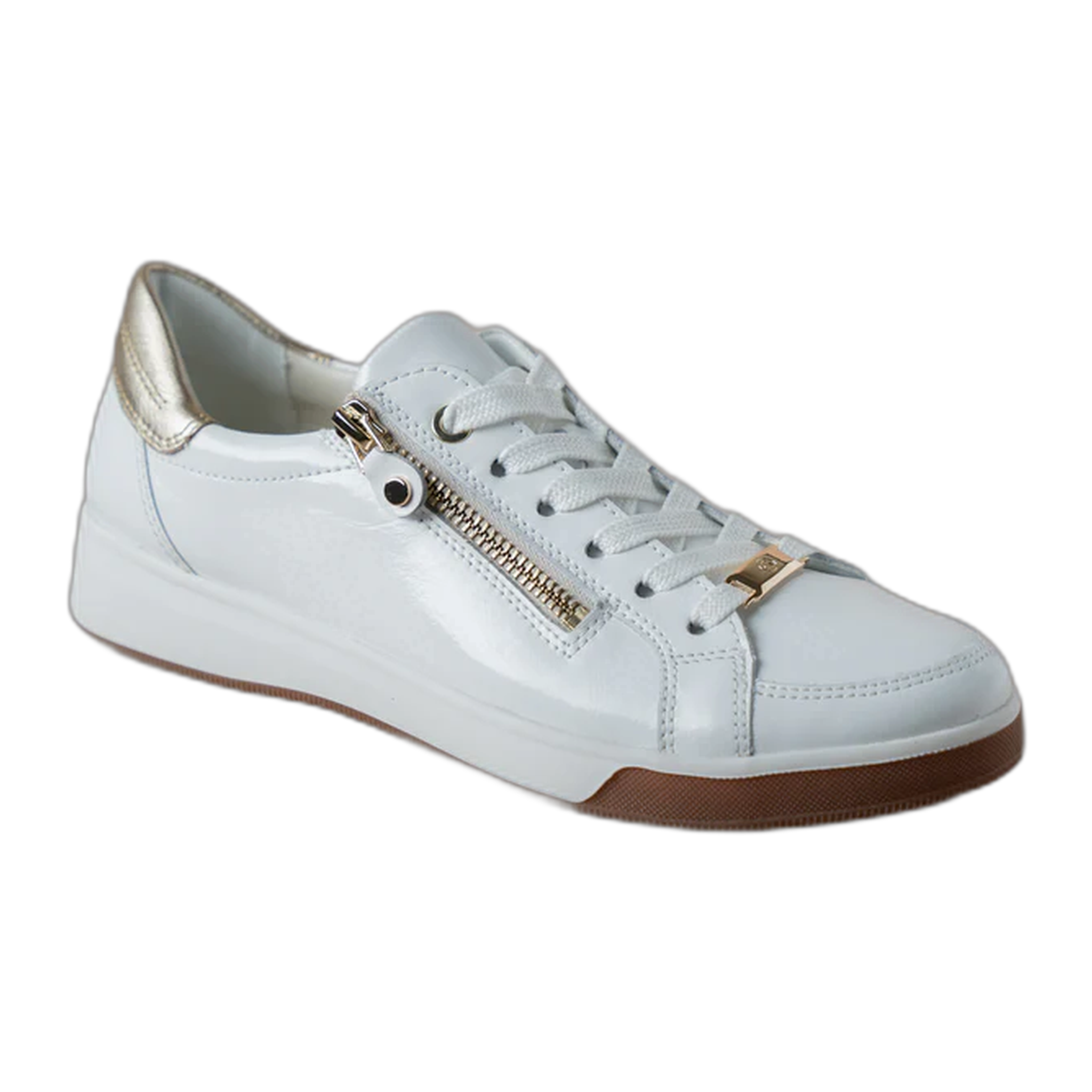 ara - Rei-Low Women's Lace-up & Zip Sneaker - White Patent / M / 7.5