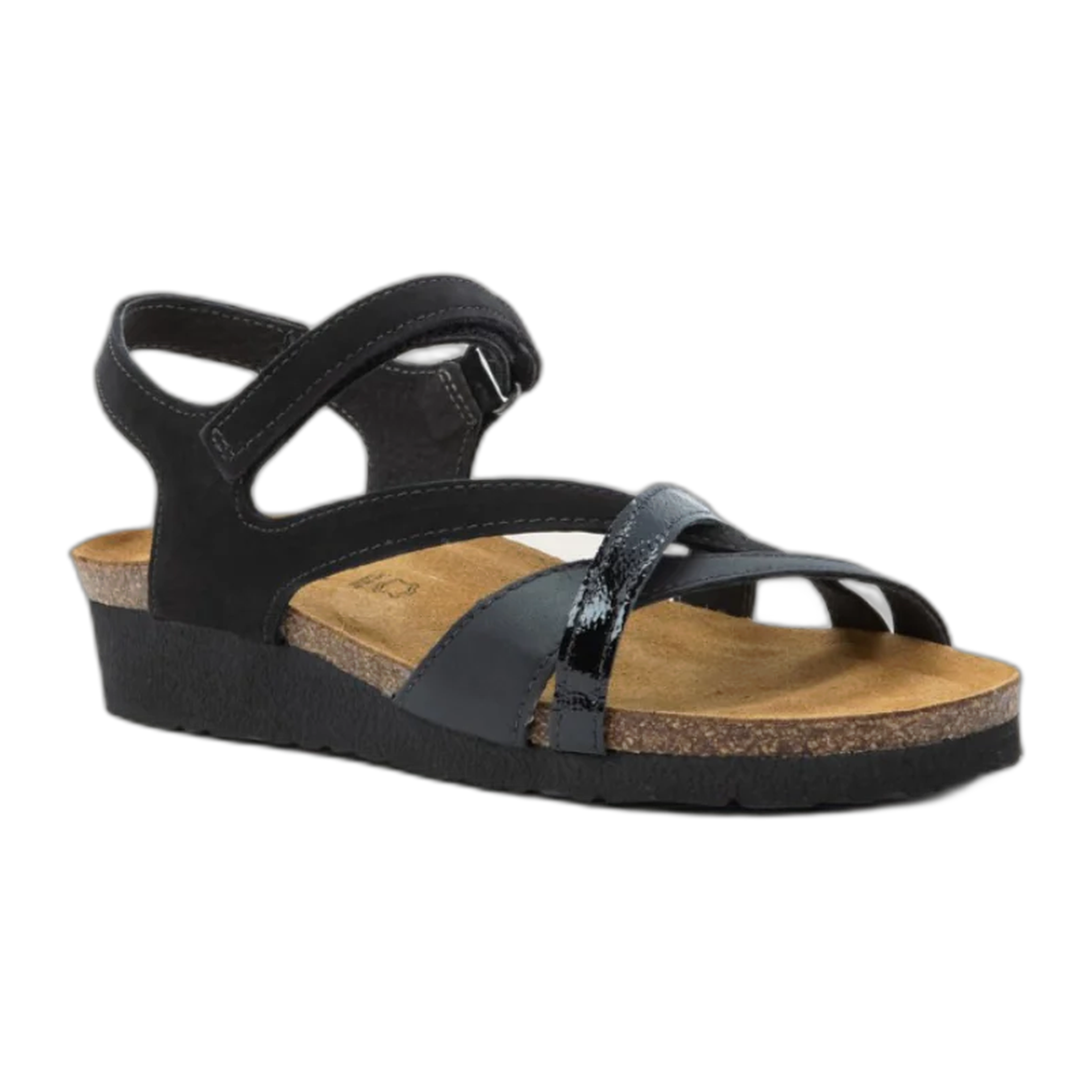 Naot - Sophia - Black Velvet Nubuck/Jet Black Leather/Black Crinkle Patent Leather / M / 35