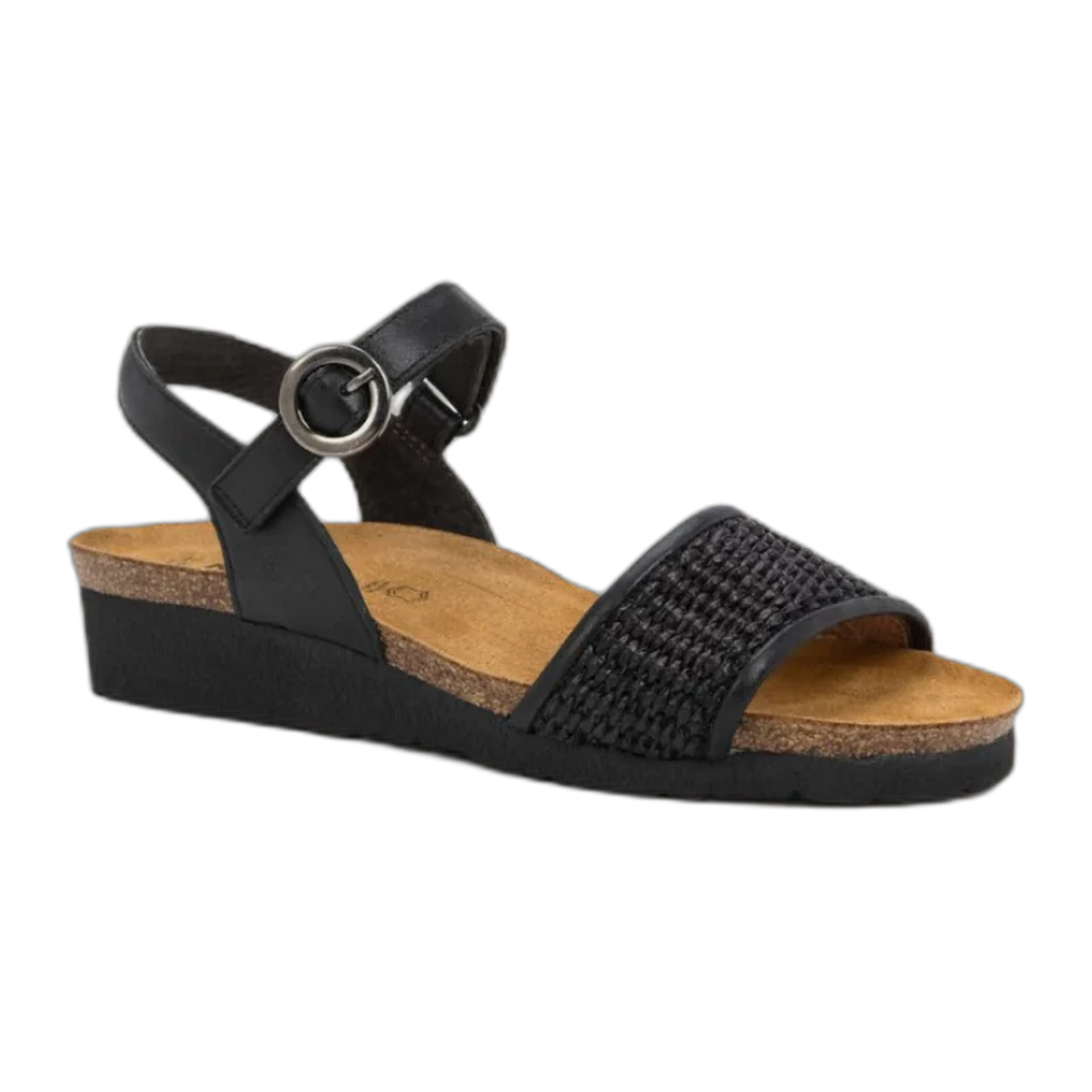 Naot - Cecile - Black Shiny Leather/Black Raffia / M / 35