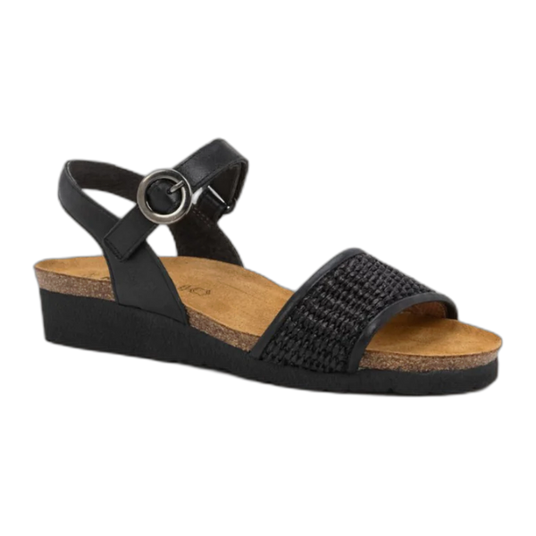 (取寄) ナオト レディース セシル Naot women Cecile Black Shiny Leather/Black Raffia Naot Women's Cecile Black Shiny Leather/Black Raffia - Dardano's Shoes