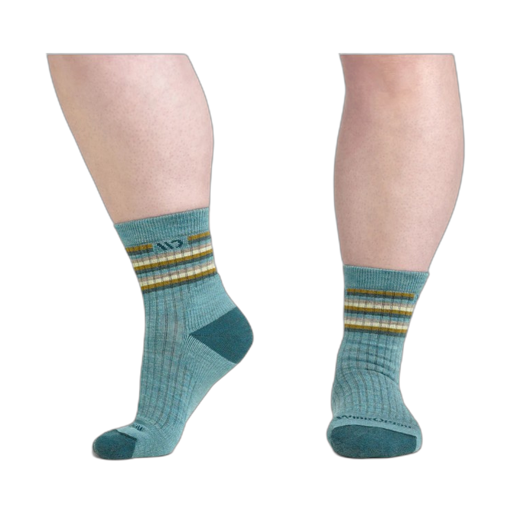 Wide Open - Women's Multi Stripe Cushioned Micro Crew Socks - Light Teal / L