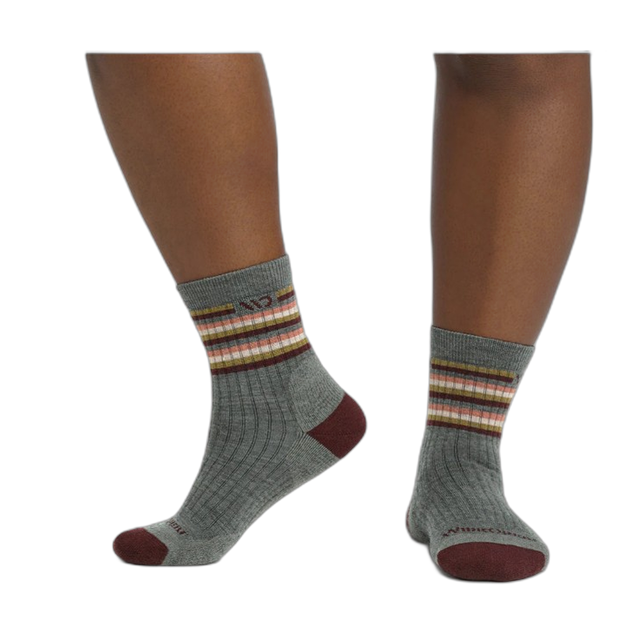 Wide Open - Women's Multi Stripe Cushioned Micro Crew Socks - Taupe / L