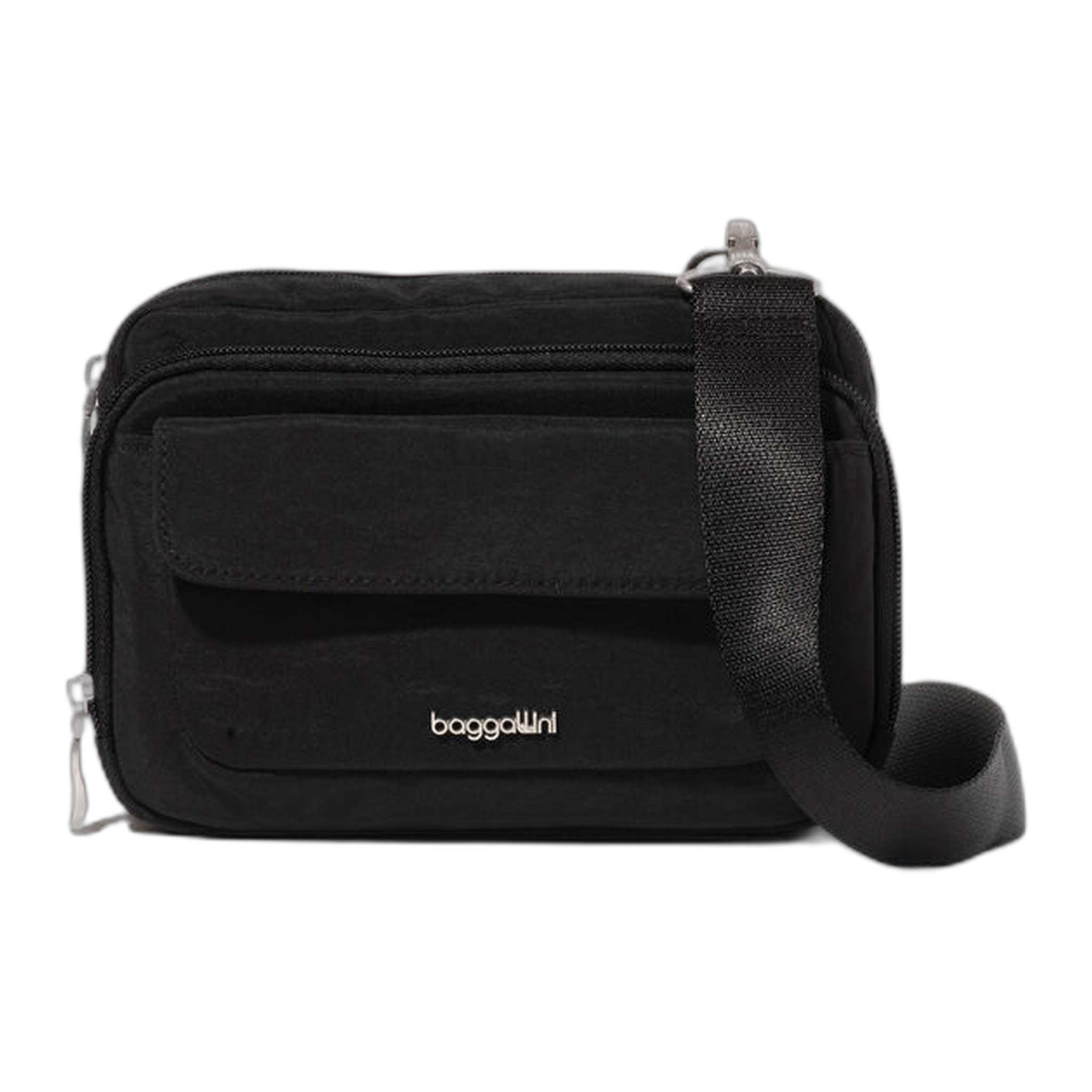 Baggillini - Modern Double Zip Crossbody - Black Twill