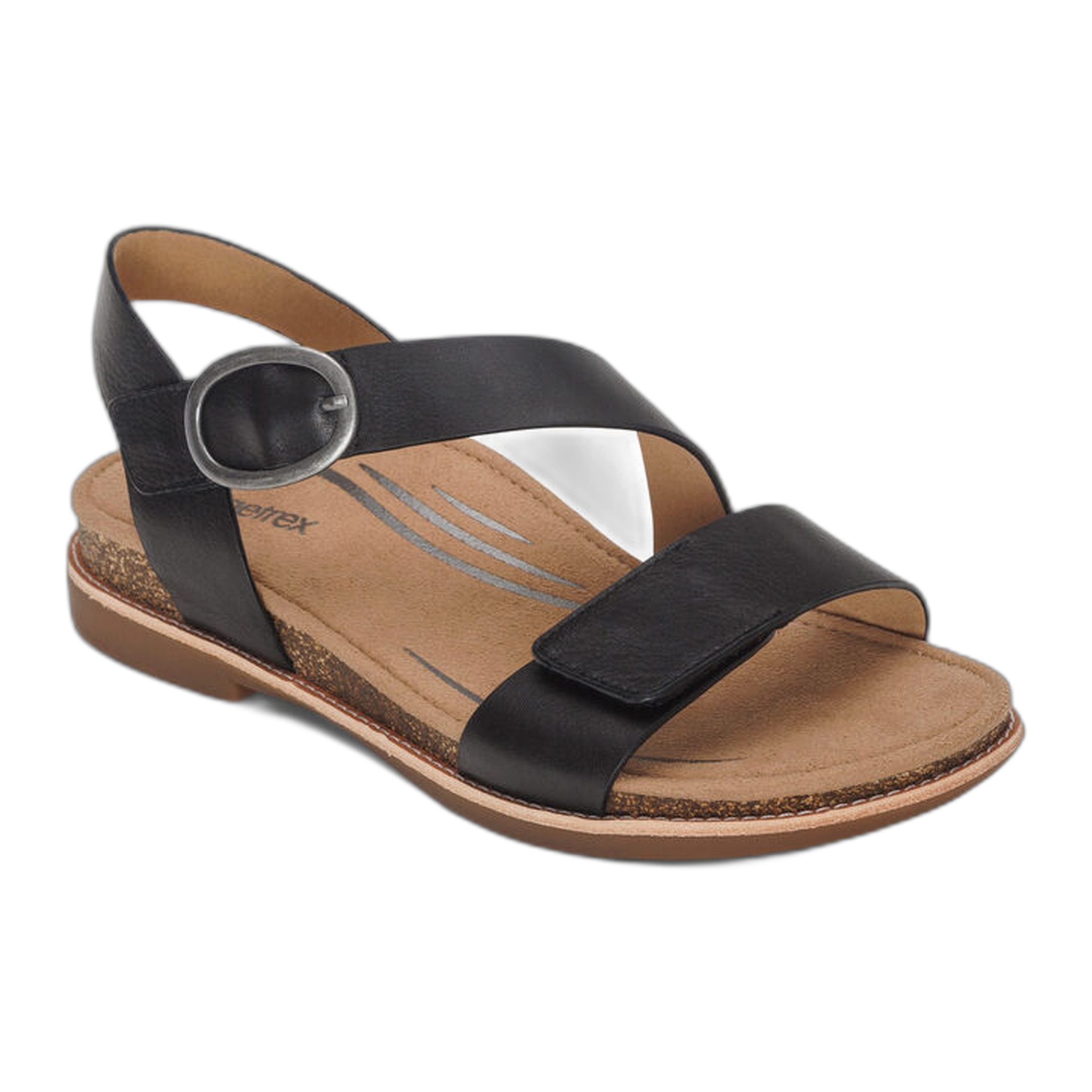 Aetrex - Tamara Asymmetrical Quarter Strap Sandal - Black / M / 37
