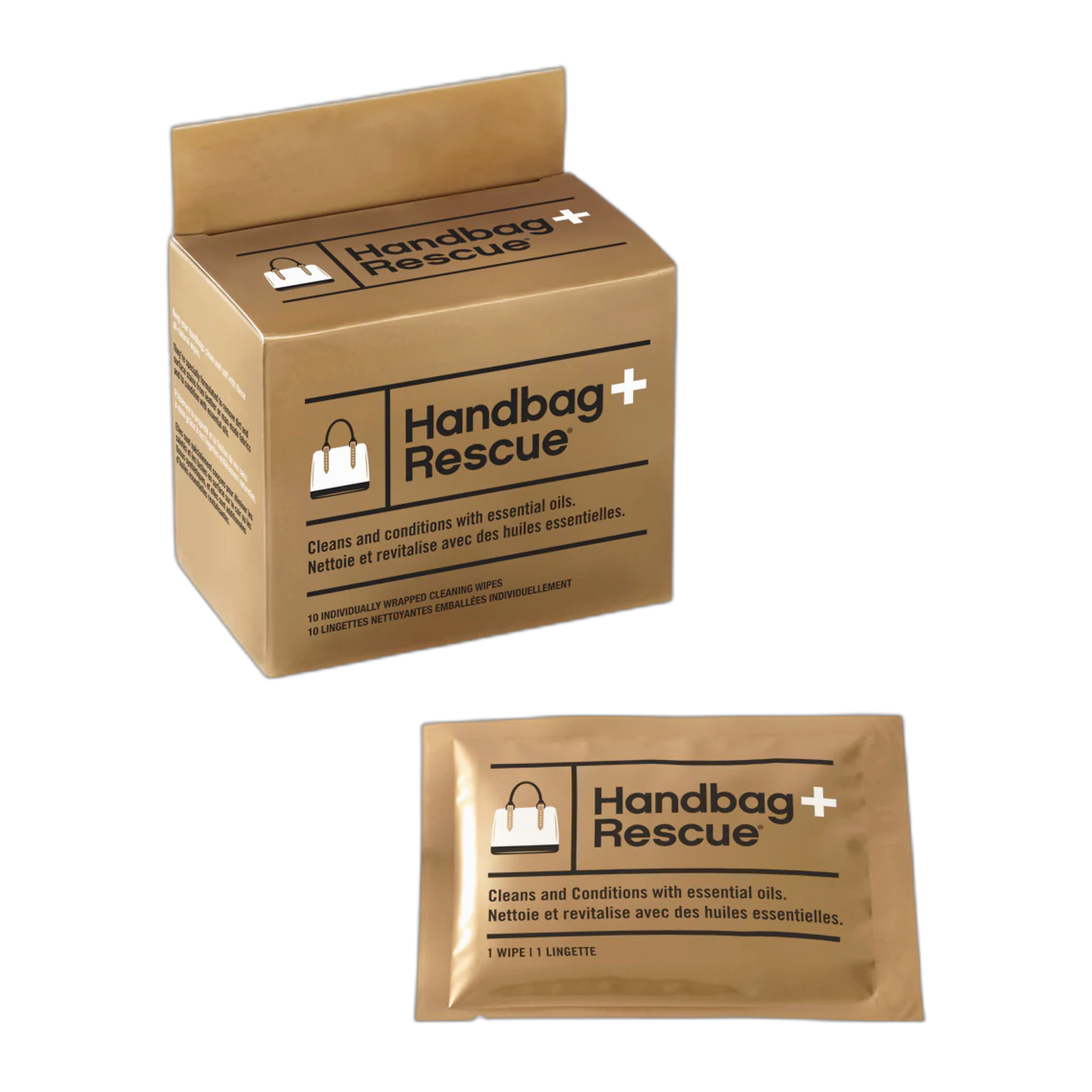 Boot Rescue - HandbagRescue All-Natural Cleaning Wipes - Box of 10 Individually Wrapped Wipes - Blk