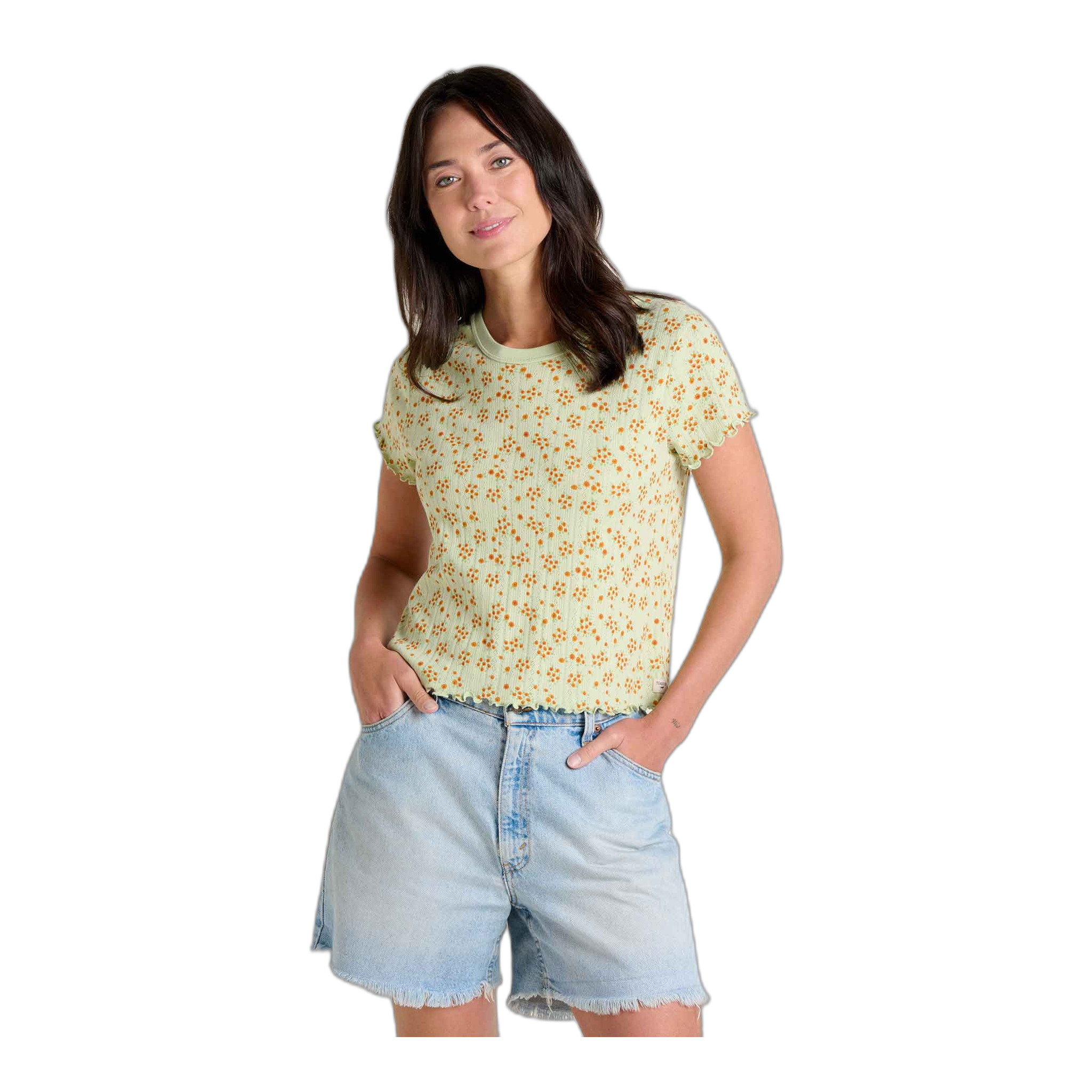Toad&Co - Foothill Pointelle Baby Tee - Elderflower Print / L