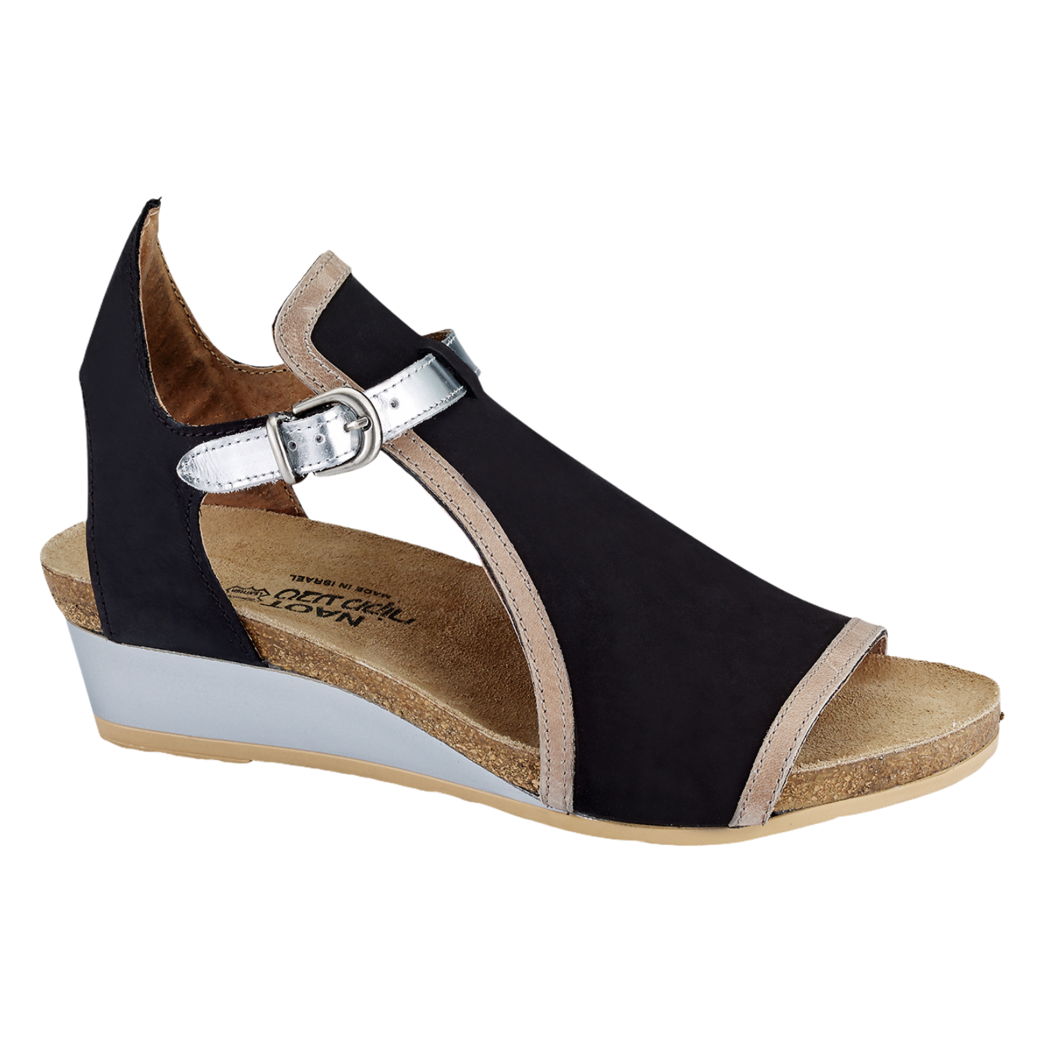 Naot - Fiona - Blk Velvet Nub/Khaki/Silver / M / 37