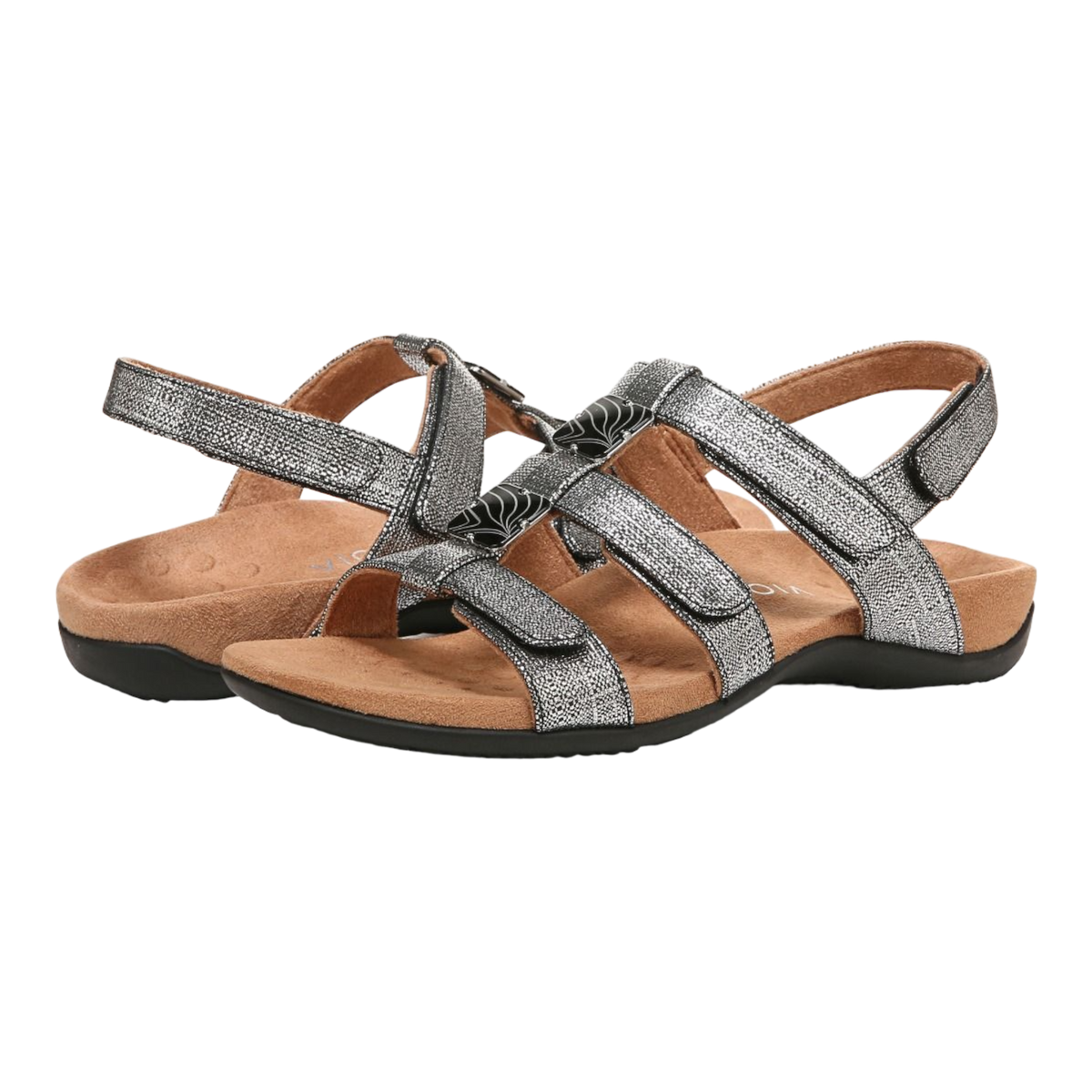 Vionic Amber Adjustable Sandal Black Metallic - Dardano's Shoes