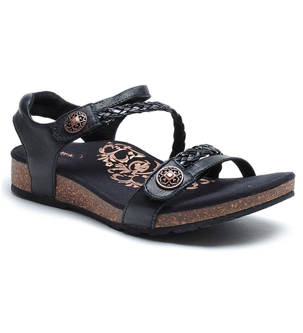 Aetrex - Jillian Braided Quarter Strap Sandal - Black / M / 6